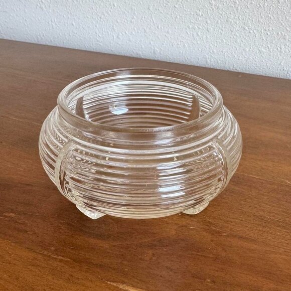 Art Deco Ribbed Glass Vanity Jar, Trinket Dish - Picture 1 of 8